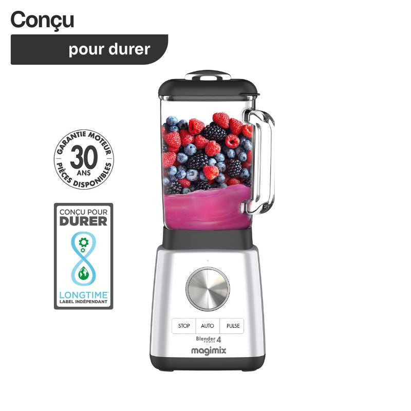 Blender Power 4 chrome mat conçu pour durer, avec 30 ans de garantie moteur