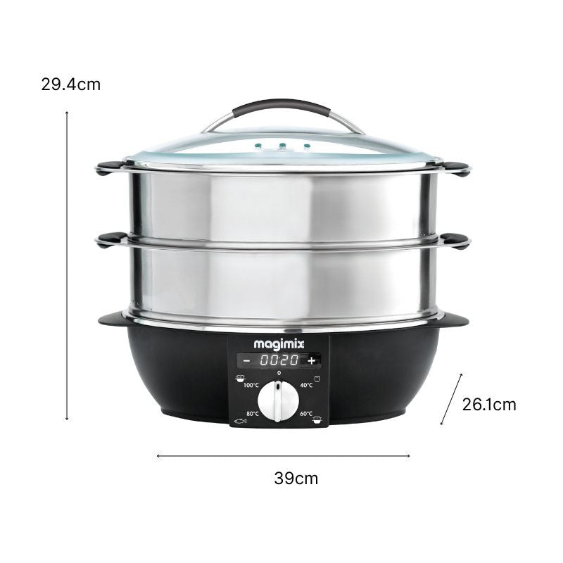 Vue de face du cuiseur vapeur multifonction et ses dimensions