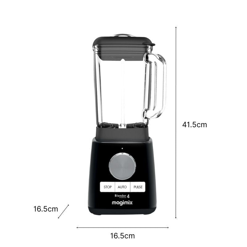 Vue de face du Blender Power 4 noir et ses dimensions