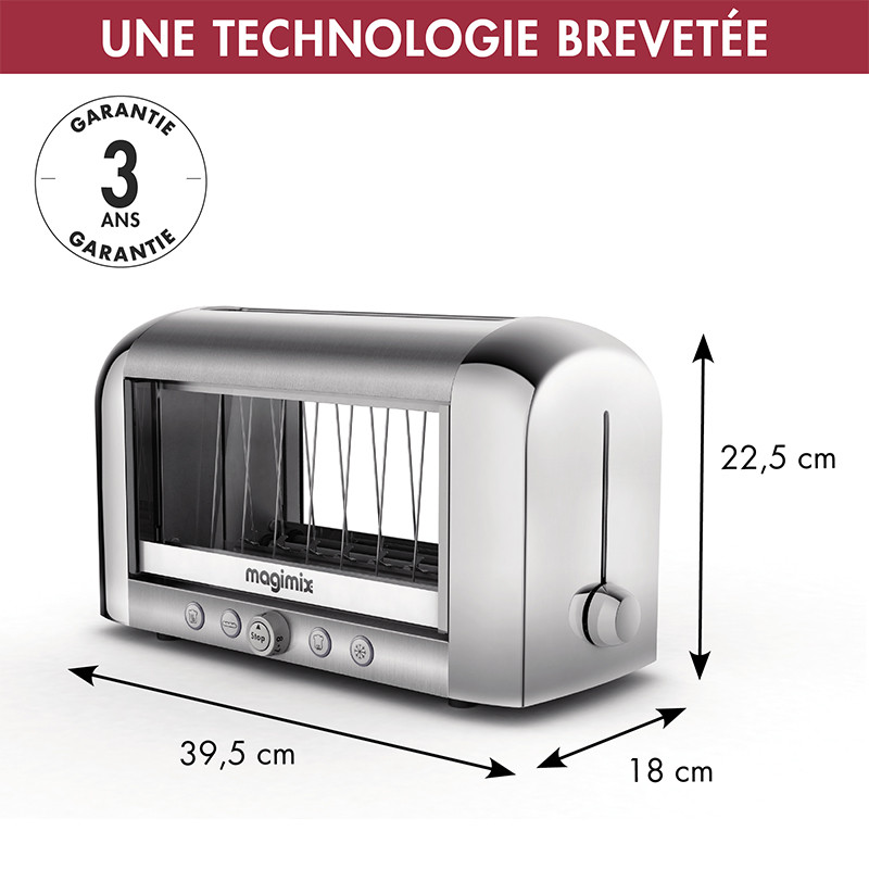 Magimix Toaster Vision Fente Extra-large Brossé Brillant 11538 - Grille pain  BUT