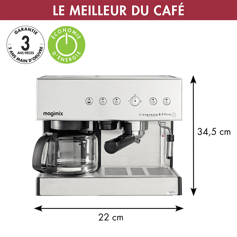 Combiné Cafetière Expresso Chrome Café Thé & Chocolat MAGIMIX 11423