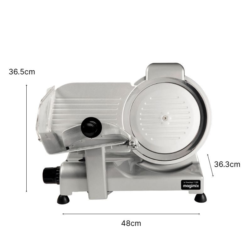 Vue frontale du trancheur Magimix T250 avec ses dimensions