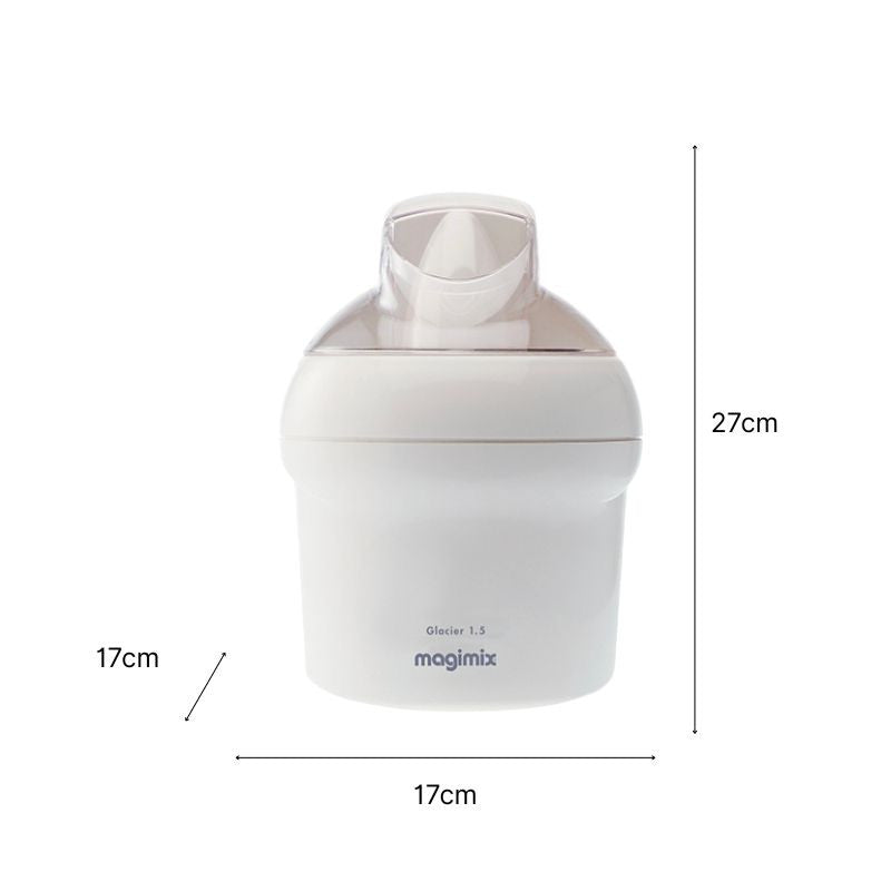 Vue de face du Glacier 1,5L blanc et ses dimensions