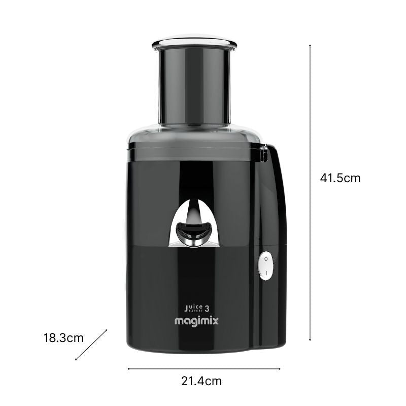 Vue de face du Juice Expert 3 noir et ses dimensions