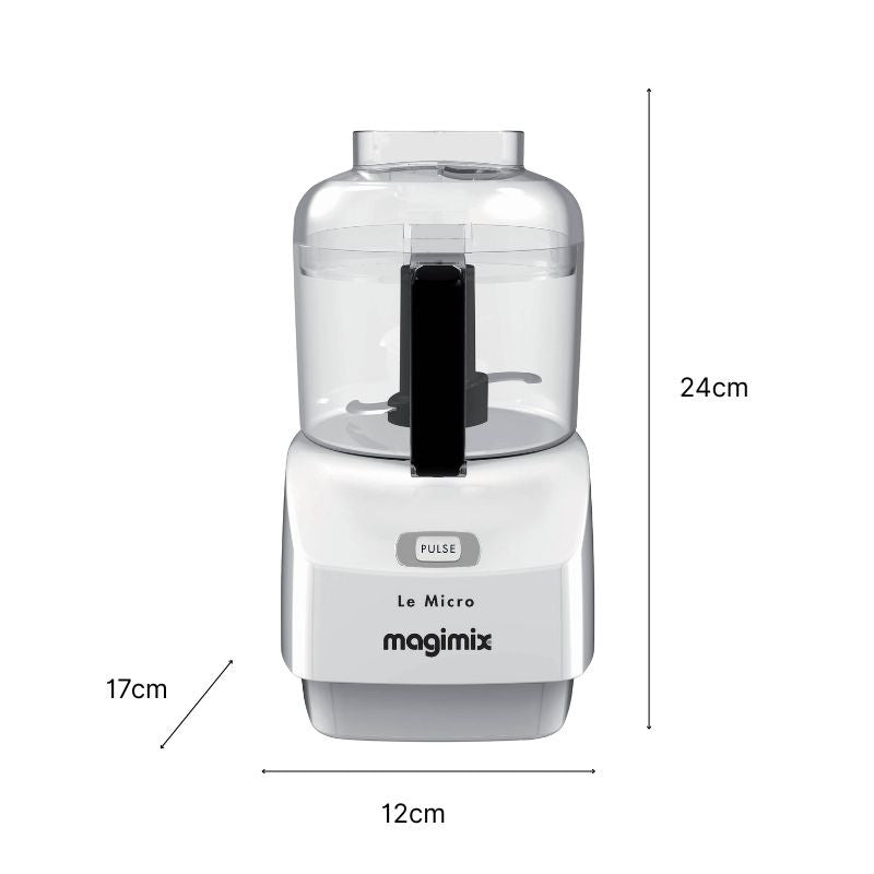 Vue de face du Micro mini-hachoir blanc et ses dimensions