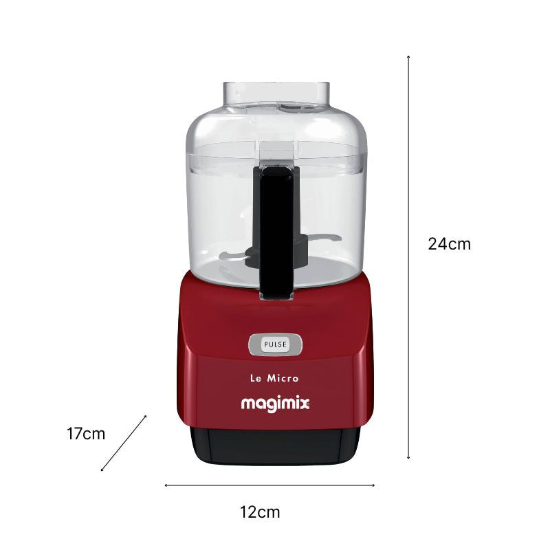 Vue de face du Micro mini-hachoir rouge et ses dimensions