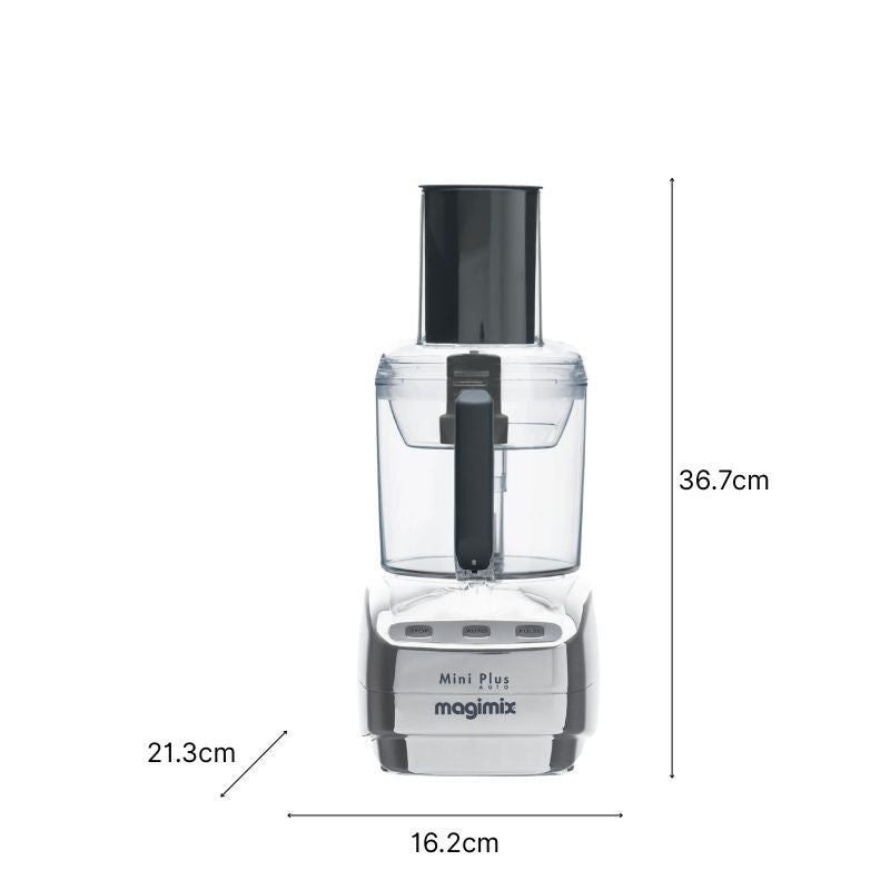 Vue de face du Mini Plus chrome brillant et ses dimensions