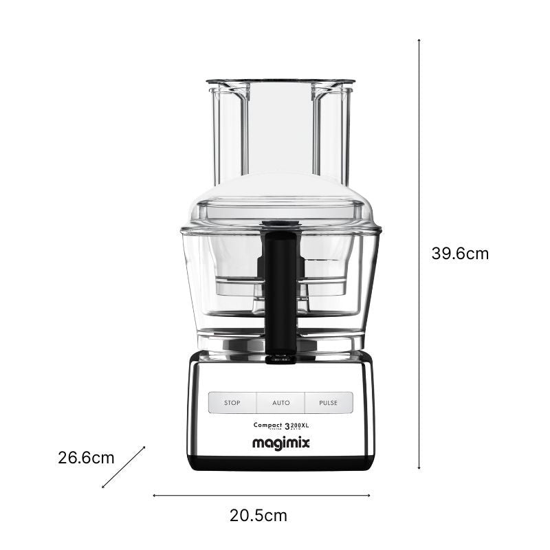 Vue de face du robot multifonction CS 3200 XL chrome brillant et ses dimensions