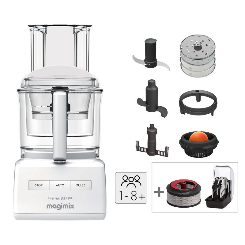 Vue de face du robot multifonction CS 5200 XL premium blanc et les accessoires inclus